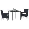 vidaXL Conjunto de Jantar para Jardim com almofada 3 pcs Preto vime PE