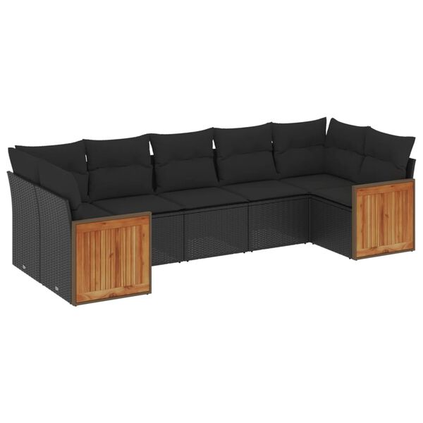 vidaXL 7 pcs conjunto de sof&aacute;s p/ jardim c/ almofad&otilde;es vime PE preto