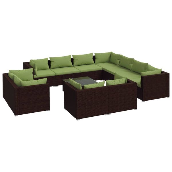 vidaXL 12 pcs conjunto lounge de jardim c/ almofadões vime PE castanho