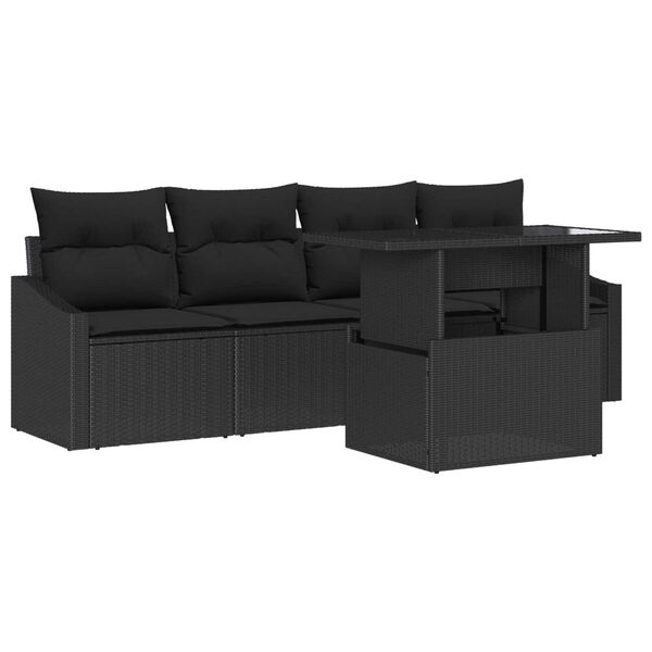 vidaXL Conjunto de Sof&aacute; de Jardim 5 pcs Preto Rattan Sint&eacute;tico