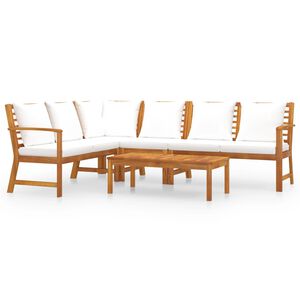 vidaXL 5 pcs conj. lounge jardim c/ almofadões cor creme acácia maciça