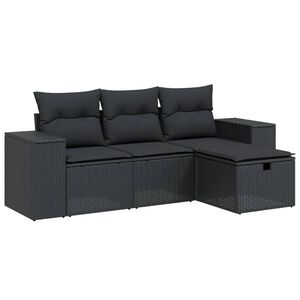 vidaXL 4 pcs conjunto de sof&aacute;s para jardim c/ almofad&otilde;es vime PE preto