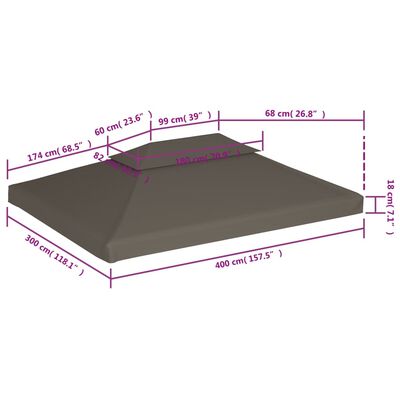 vidaXL Cobertura gazebo c/ 2 camadas 310 g/m² 4x3 m cinza-acastanhado