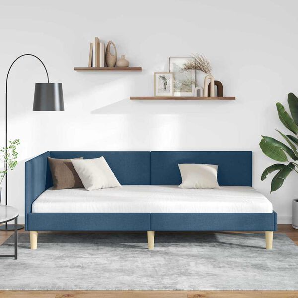 vidaXL Estrutura de Cama de Canto Azul 90 cm x 200 cm Veludo