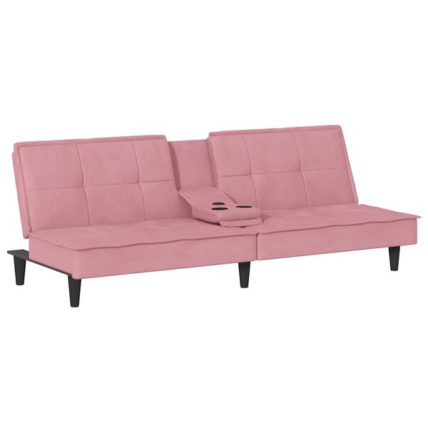 vidaXL Sof&aacute;-cama com suporte para copos veludo rosa