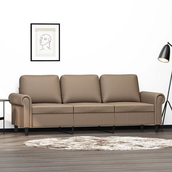 vidaXL Sof&aacute; de 3 lugares 180 cm couro artificial cor cappuccino