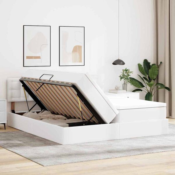 vidaXL Cama com arruma&ccedil;&atilde;o e LED com colch&atilde;o Branco Puro 180 x 200 cm