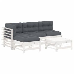 vidaXL 5pcs conjunto lounge jardim c/ almofad&otilde;es madeira maci&ccedil;a branco