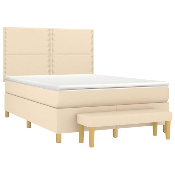 vidaXL Cama com molas/colch&atilde;o 140x190 cm tecido cor creme