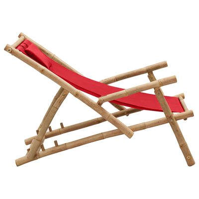 vidaXL Cadeira de terraço de bambu e lona vermelho