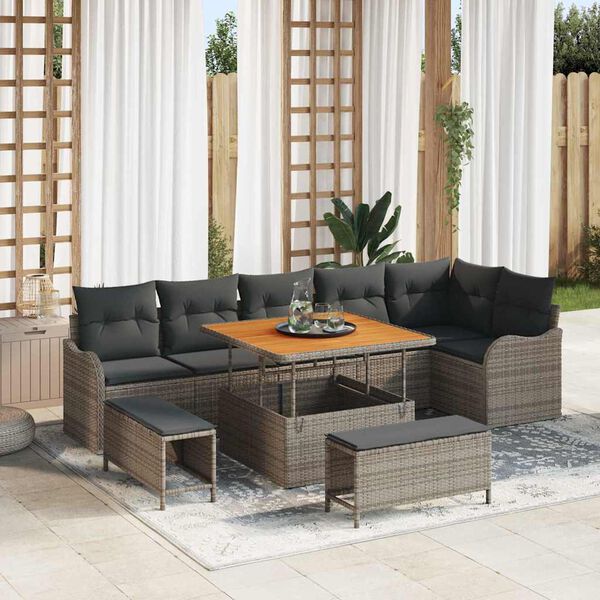 vidaXL Conjunto de Sof&aacute; de Jardim com almofada 9 pcs Cinzeto