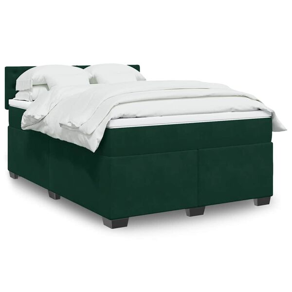 vidaXL Cama com molas/colch&atilde;o 140x190 cm veludo verde-escuro