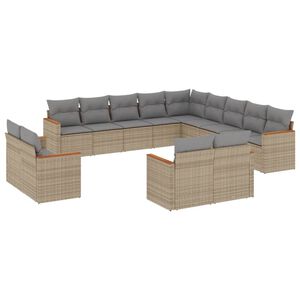 vidaXL 13 pcs conj. sof&aacute;s jardim c/ almofad&otilde;es vime PE bege misturado