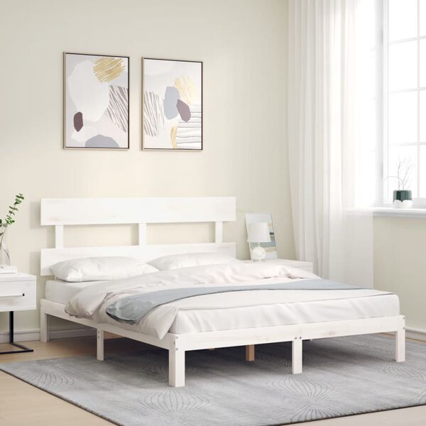 vidaXL Cama sem colch&atilde;o 160x200 cm madeira de pinho maci&ccedil;a branco