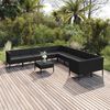 vidaXL 11 pcs conjunto lounge de jardim c/ almofad&otilde;es vime PE preto