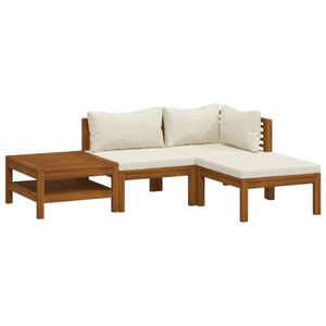 vidaXL 4 pcs conjunto lounge jardim c/ almofad&otilde;es creme ac&aacute;cia maci&ccedil;a