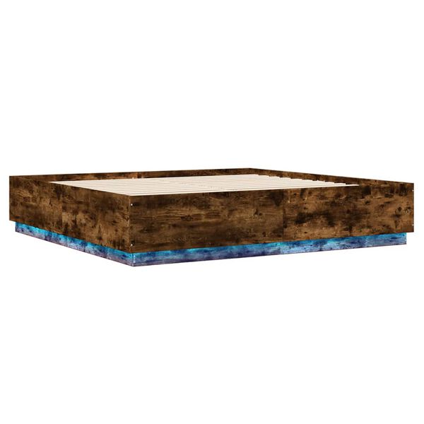 vidaXL Estrutura cama c/ luzes LED derivados madeira carvalho fumado