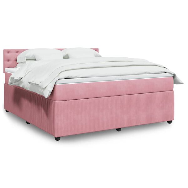 vidaXL Cama com molas/colch&atilde;o 180x200 cm veludo rosa