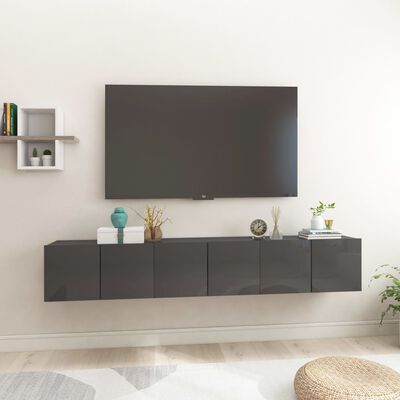 vidaXL Móveis de TV para parede 3 pcs 60x30x30 cm cinzento brilhante