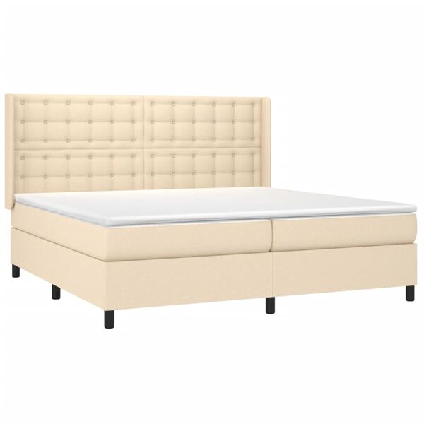vidaXL Cama box spring c/ colch&atilde;o e LED 200x200 cm tecido cor creme