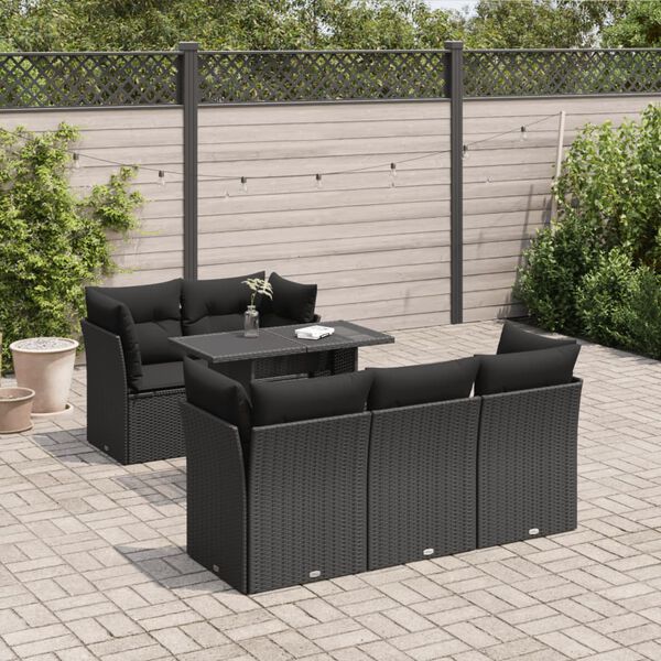 vidaXL 6 pcs conjunto sof&aacute;s de jardim c/ almofad&otilde;es vime PE preto