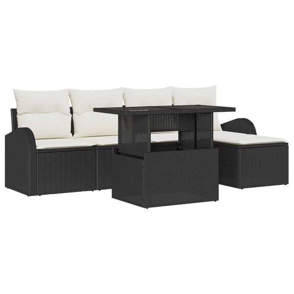 vidaXL Conjunto de Sof&aacute; de Jardim 6 pcs Preto Rattan Sint&eacute;tico