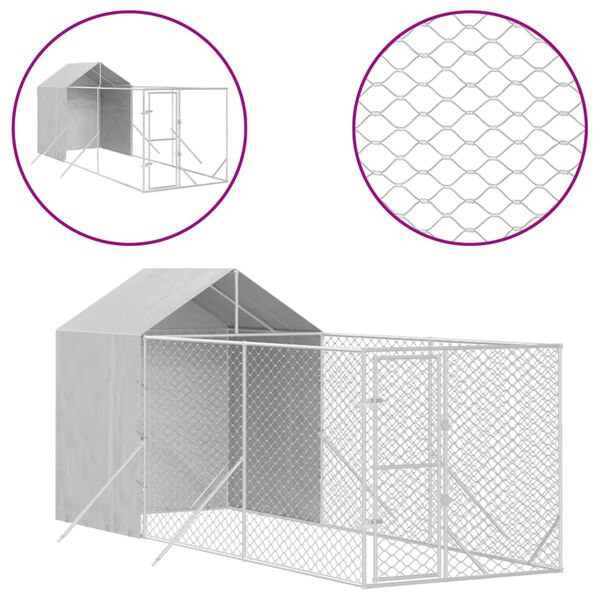 vidaXL Canil de exterior com teto 2x6x2,5 m a&ccedil;o galvanizado prateado