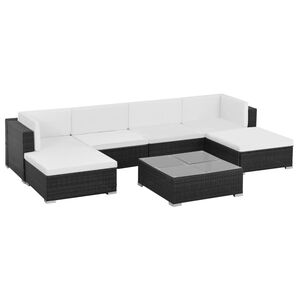 vidaXL 7 pcs conjunto lounge de jardim c/ almofad&otilde;es vime PE preto