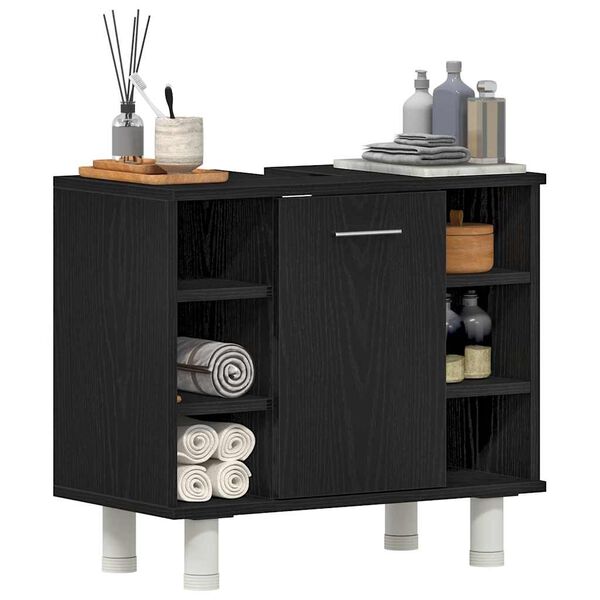 vidaXL Arm&aacute;rio de Banheiro com porta Carvalho Preto 60 x 32 x 54 cm