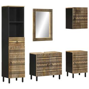 vidaXL 5 pcs conj. m&oacute;veis p/ casa de banho madeira de mangueira maci&ccedil;a