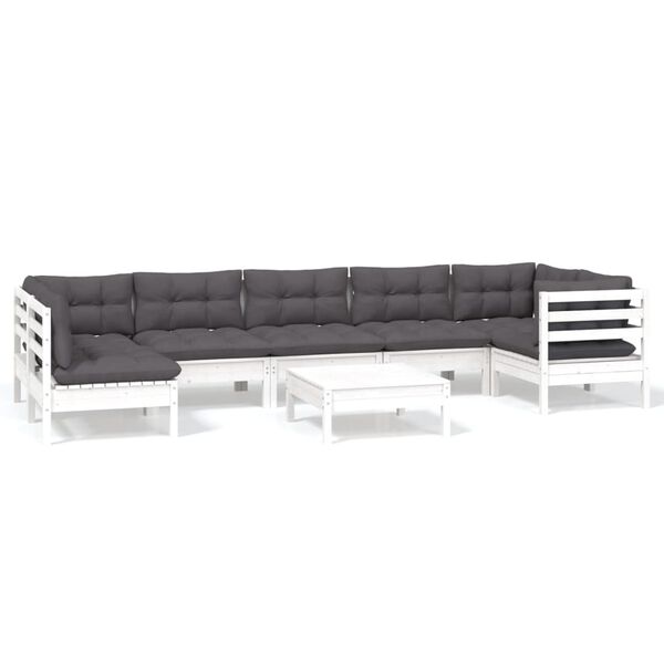 vidaXL 8 pcs conjunto lounge de jardim c/ almofad&otilde;es pinho branco