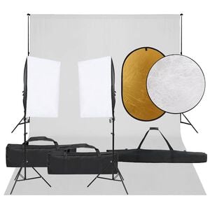 vidaXL Kit est&uacute;dio fotogr&aacute;fico c/ conj. de ilumina&ccedil;&atilde;o/fundo/refletor
