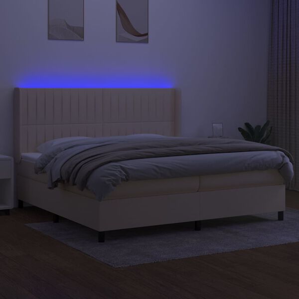 vidaXL Cama box spring c/ colch&atilde;o e LED 200x200 cm tecido cor creme