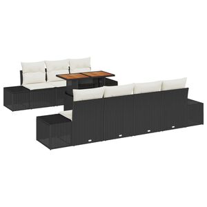 vidaXL Conjunto de Jantar para Jardim com almofada 8 pcs Preto e Creme