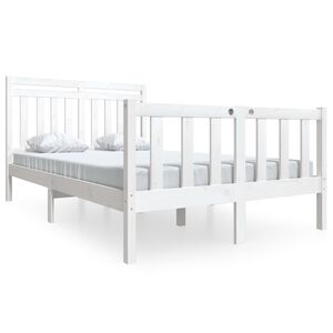 vidaXL Estrutura de cama casal 135x190 cm madeira maci&ccedil;a branco