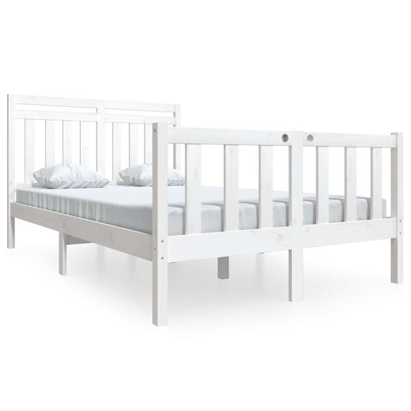 vidaXL Estrutura de cama casal 135x190 cm madeira maciça branco
