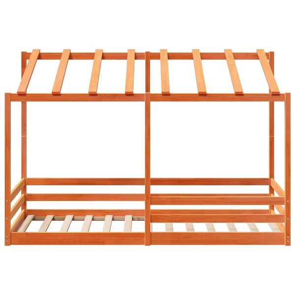 vidaXL Cama infantil com telhado 90x200 cm pinho maci&ccedil;o castanho-mel