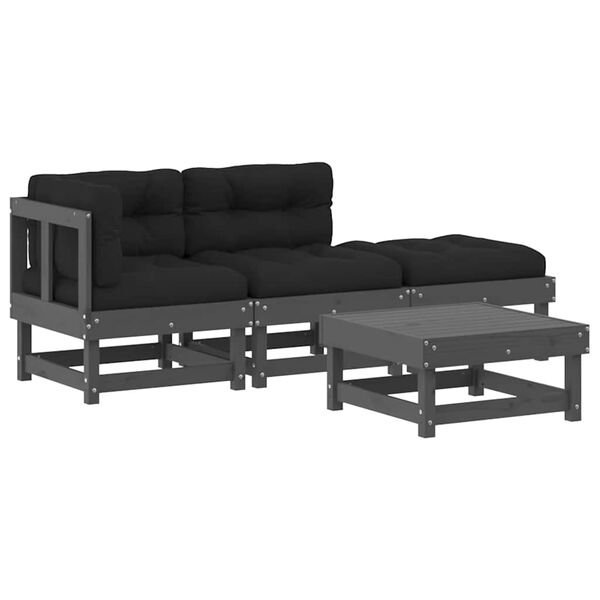 vidaXL 4 pcs conjunto lounge jardim c/ almofad&otilde;es madeira maci&ccedil;a cinza