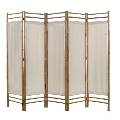 vidaXL Biombo com 5 painéis dobráveis bambu e lona 200 cm