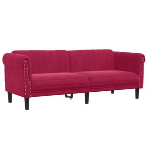 vidaXL Sof&aacute; de 3 lugares veludo vermelho tinto