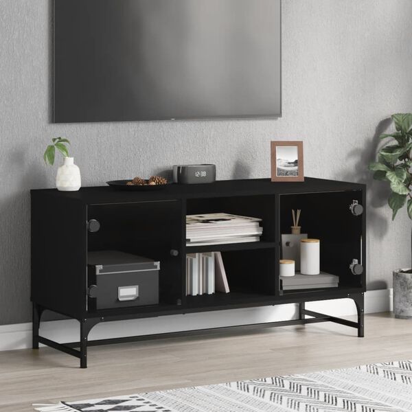 vidaXL M&oacute;vel de TV c/ portas de vidro 102x37x50 cm preto