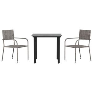 vidaXL 3 pcs conjunto de jantar para jardim vime PE e a&ccedil;o cinza/preto
