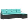 vidaXL Conjunto de Sof&aacute;s com almofada 5 pcs Preto e Turquesa vime PE