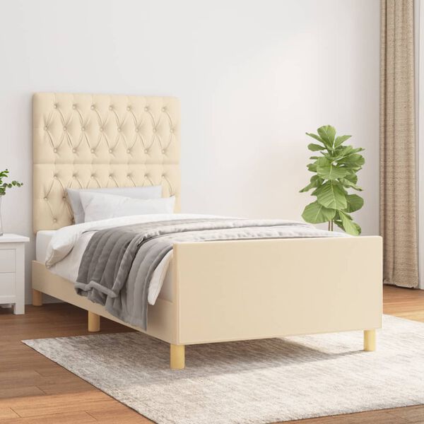 vidaXL Estrutura de cama sem colch&atilde;o 90x190 cm tecido creme