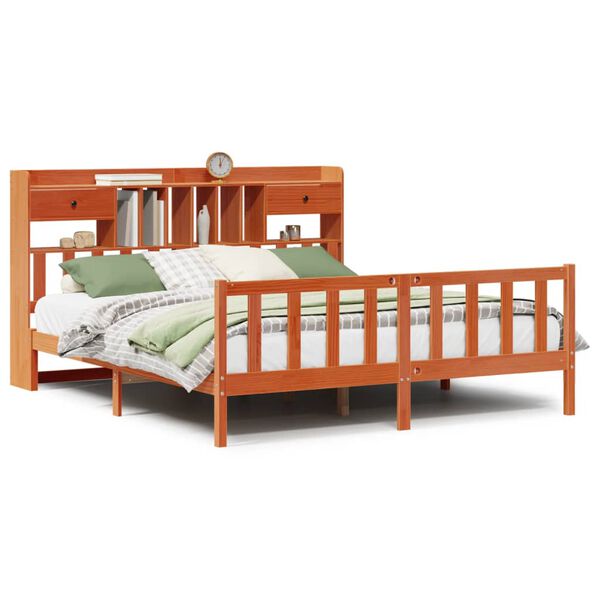 vidaXL Cama com estante sem colch&atilde;o 180x200 cm pinho maci&ccedil;o