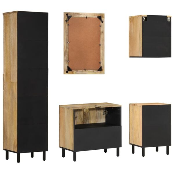 vidaXL 5 pcs conj. m&oacute;veis p/ casa de banho madeira de mangueira maci&ccedil;a