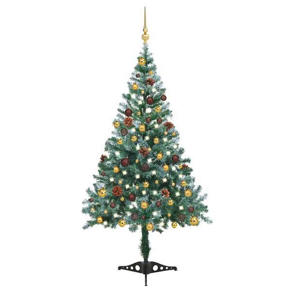 vidaXL &Aacute;rvore de Natal pr&eacute;-iluminada geada c/ bolas e pinhas 150 cm