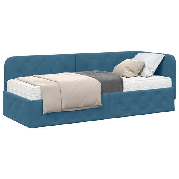 vidaXL Estrutura de Cama de Canto com colch&atilde;o Azul 80 x 200 cm Veludo