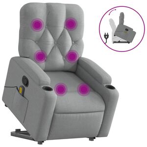 vidaXL Poltrona reclin&aacute;vel massagens tecido cinzento-claro