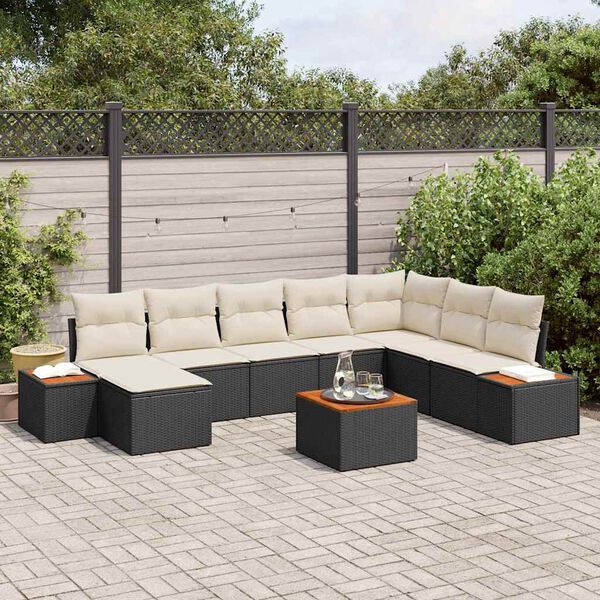 vidaXL Conjunto de Sof&aacute; de Jardim 9 pcs Preto Rattan Sint&eacute;tico